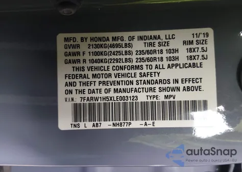 2020 Honda Cr-V 2Wd Ex z USA, uszkodzony, nr VIN 7FARW1H5XLE003123